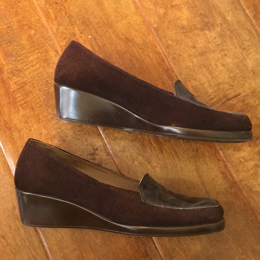 Aerosoles 7 Brown Croc Suede Wedge Loafers Shoes
